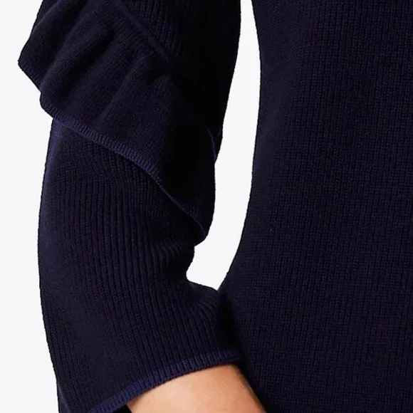 Tory Burch Ashley Navy Ruffled Sleeve Sweater Dress - Picture 3 of 16